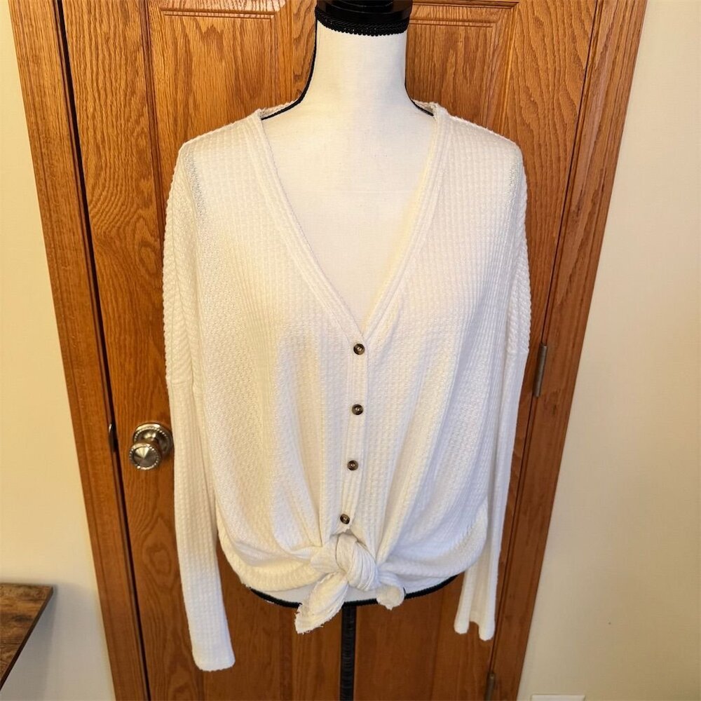 Out From Under Women's Ivory Waffle Knit Button-Up Oversized Top Size M - Picture 2 of 8